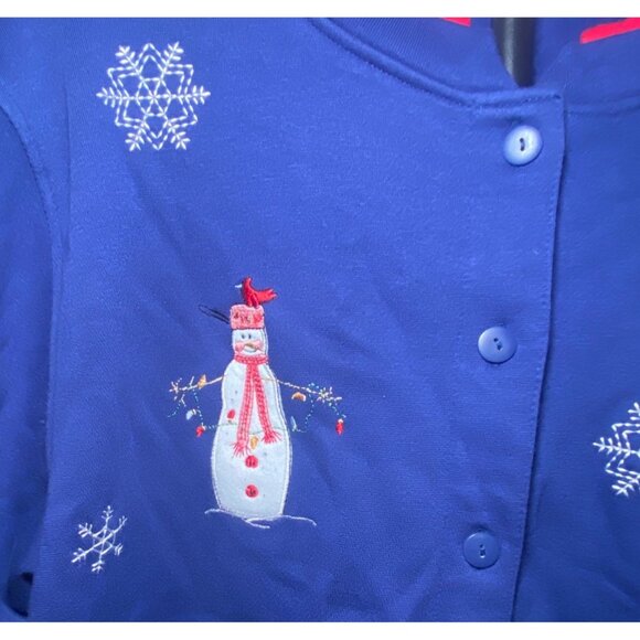 Shenanigans Vtg Womens Blue Sweatshirt Christmas Cardigan Snowman Cozy Holiday - Picture 7 of 9